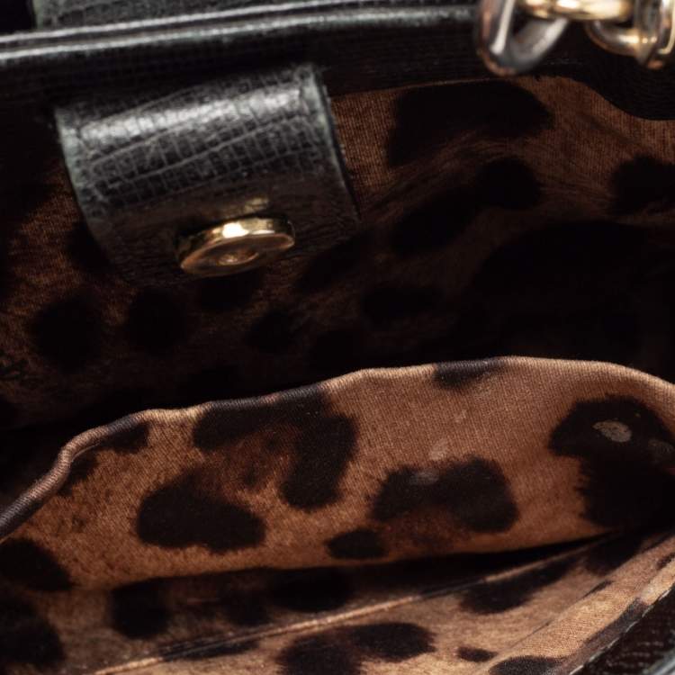 مملوكة مسبقًا Dolce & Gabbana Black Lizard Embossed Leather Miss Sicily Top Handle Bag
