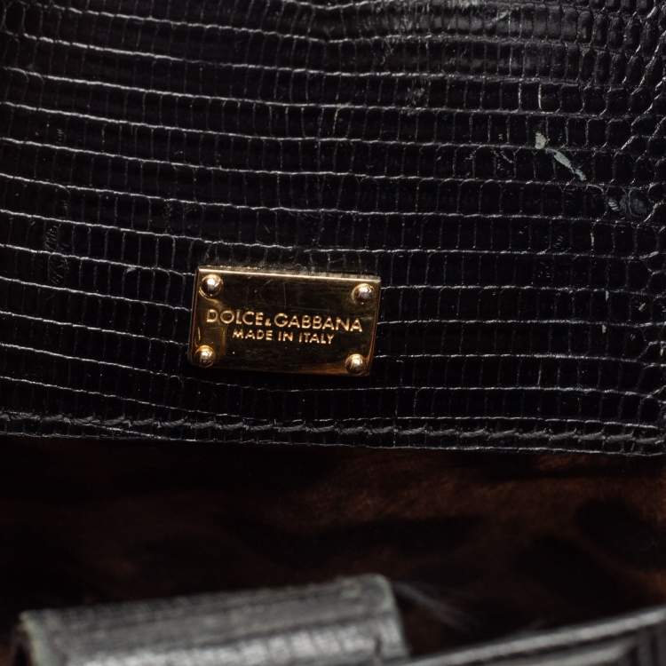مملوكة مسبقًا Dolce & Gabbana Black Lizard Embossed Leather Miss Sicily Top Handle Bag