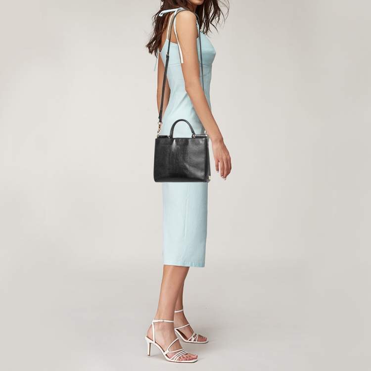 مملوكة مسبقًا Dolce & Gabbana Black Lizard Embossed Leather Miss Sicily Top Handle Bag