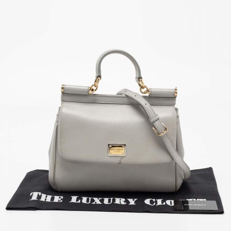 Pre Owned Dolce & Gabbana Grey Leather Medium Miss Sicily Top Handle Bag