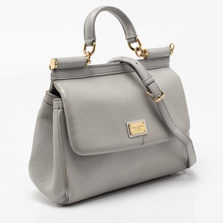 Pre Owned Dolce & Gabbana Grey Leather Medium Miss Sicily Top Handle Bag