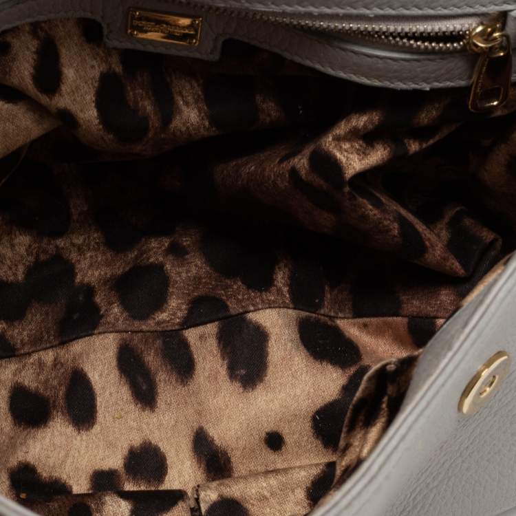 Pre Owned Dolce & Gabbana Grey Leather Medium Miss Sicily Top Handle Bag