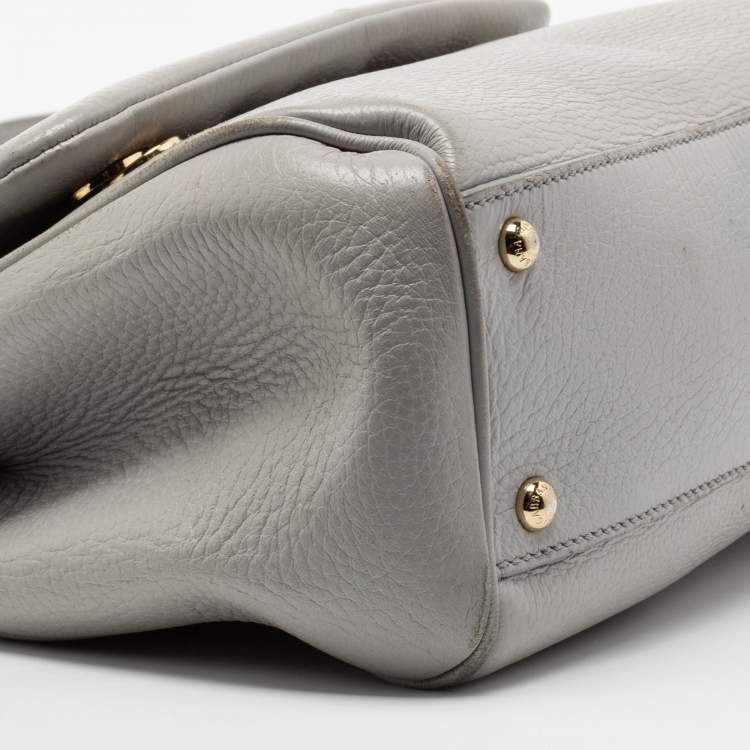Pre Owned Dolce & Gabbana Grey Leather Medium Miss Sicily Top Handle Bag