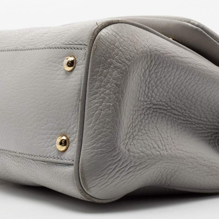 Pre Owned Dolce & Gabbana Grey Leather Medium Miss Sicily Top Handle Bag