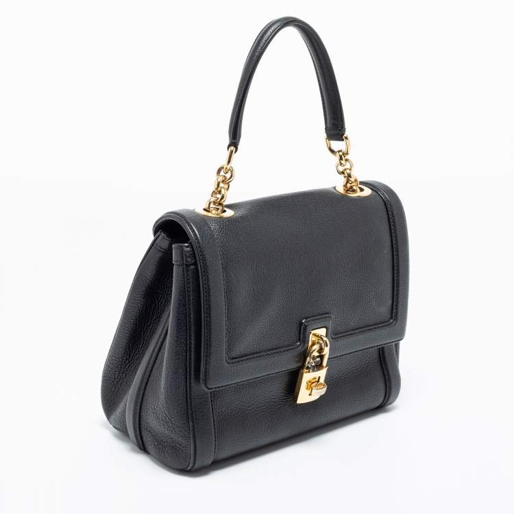 Pre Owned Dolce & Gabbana Black Leather Padlock Top Handle Bag