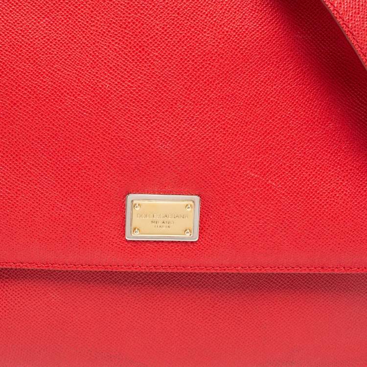 Pre Owned Dolce & Gabbana Red Leather Large Miss Sicily Top Handle Bag