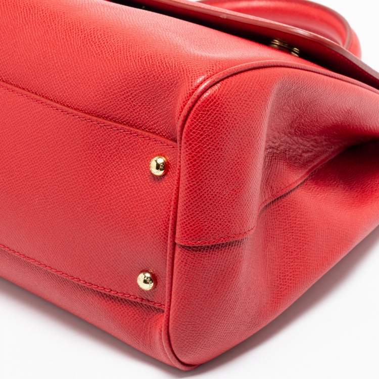 Pre Owned Dolce & Gabbana Red Leather Large Miss Sicily Top Handle Bag