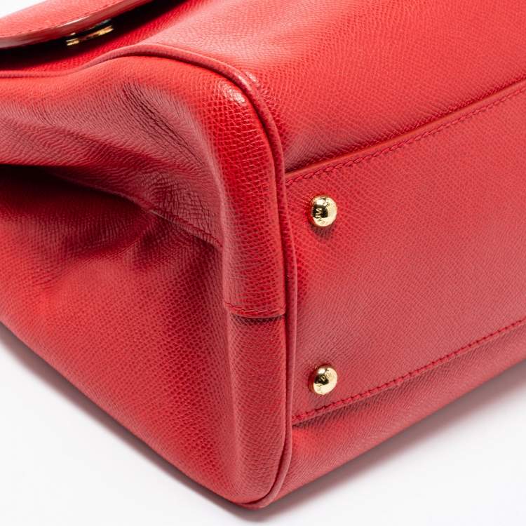 Pre Owned Dolce & Gabbana Red Leather Large Miss Sicily Top Handle Bag