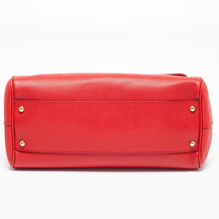 Pre Owned Dolce & Gabbana Red Leather Large Miss Sicily Top Handle Bag