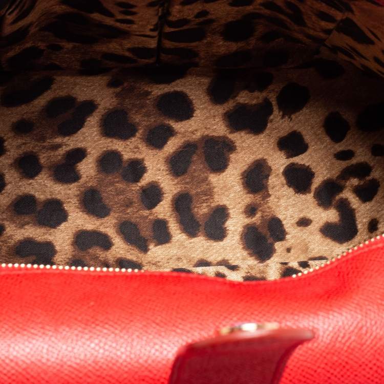 Pre Owned Dolce & Gabbana Red Leather Large Miss Sicily Top Handle Bag