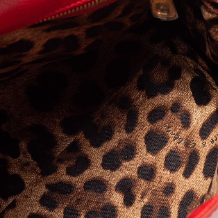 Pre Owned Dolce & Gabbana Red Leather Large Miss Sicily Top Handle Bag