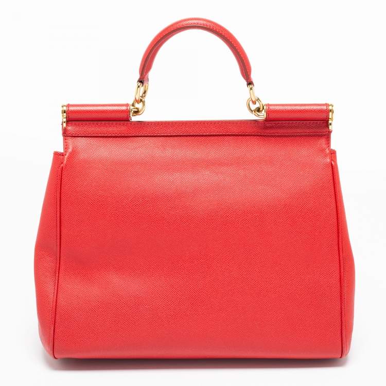 Pre Owned Dolce & Gabbana Red Leather Large Miss Sicily Top Handle Bag