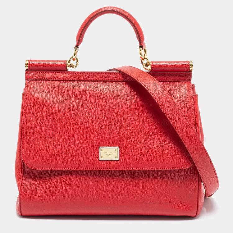 Dolce & Gabbana Red Leather Large Miss Sicily Top Handle Bag Dolce ...