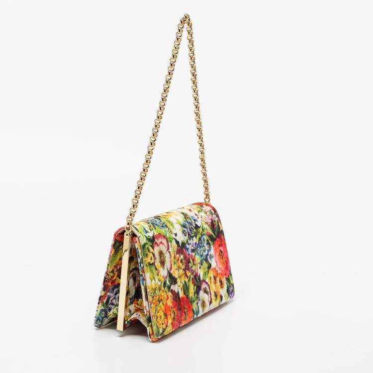 Pre Owned Dolce & Gabbana Multicolor Floral Print Fabric Chain Shoulder Bag