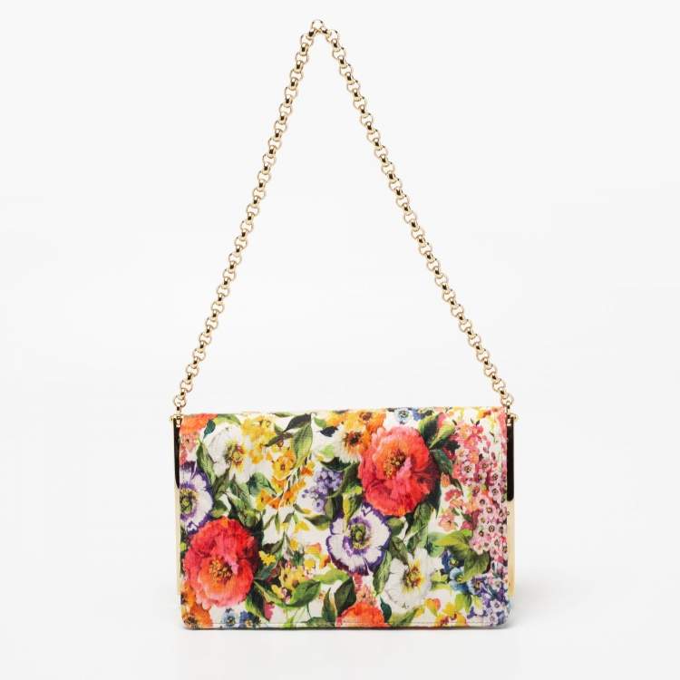Pre Owned Dolce & Gabbana Multicolor Floral Print Fabric Chain Shoulder Bag