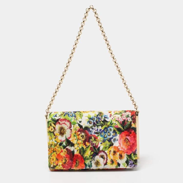 Pre Owned Dolce & Gabbana Multicolor Floral Print Fabric Chain Shoulder Bag