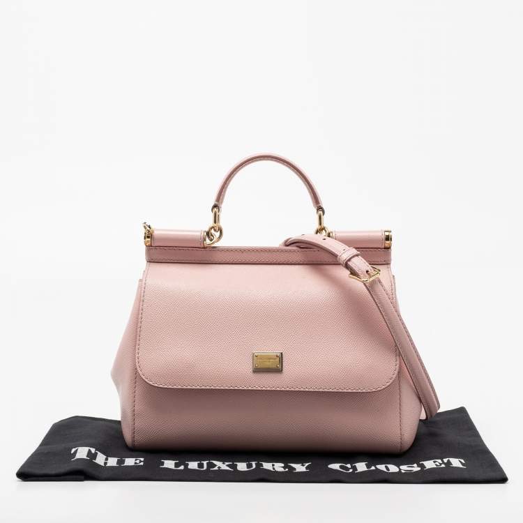 Pre Owned Dolce & Gabbana Pink Leather Medium Miss Sicily Top Handle Bag