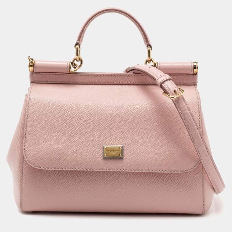 Pre Owned Dolce & Gabbana Pink Leather Medium Miss Sicily Top Handle Bag