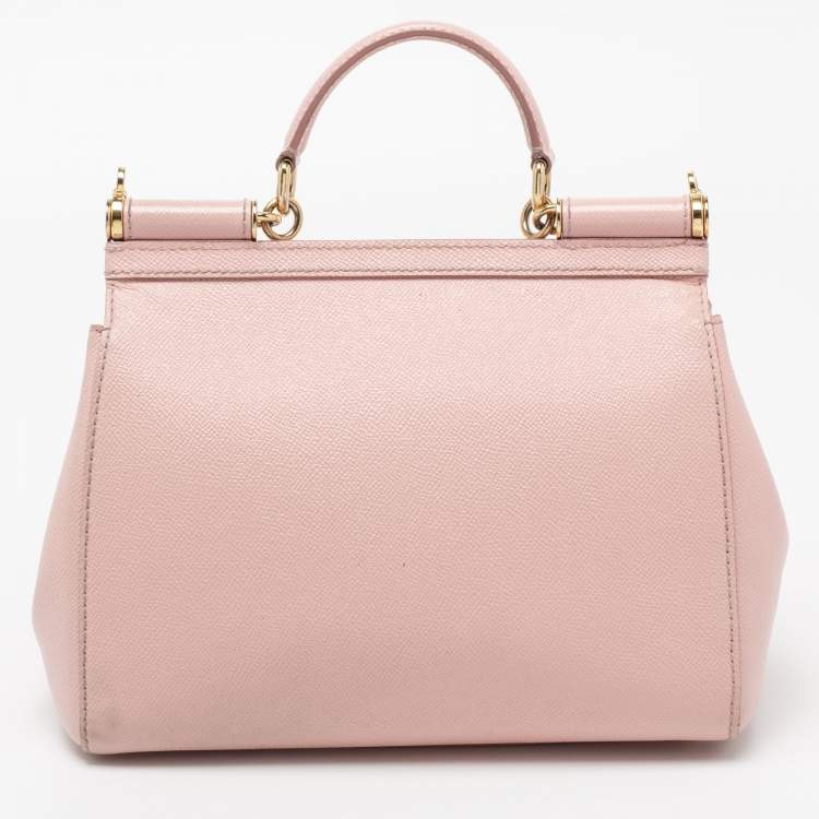 Pre Owned Dolce & Gabbana Pink Leather Medium Miss Sicily Top Handle Bag