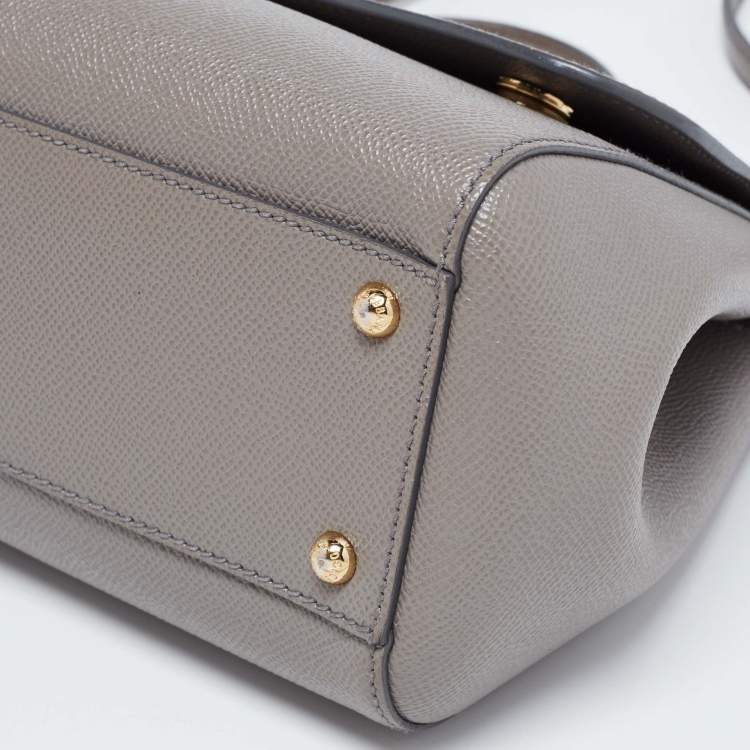 Pre Owned Dolce & Gabbana Grey Leather Medium Miss Sicily Top Handle Bag