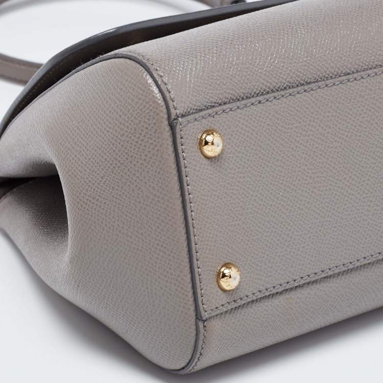 Pre Owned Dolce & Gabbana Grey Leather Medium Miss Sicily Top Handle Bag