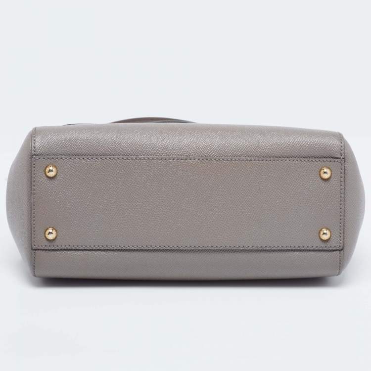 Pre Owned Dolce & Gabbana Grey Leather Medium Miss Sicily Top Handle Bag