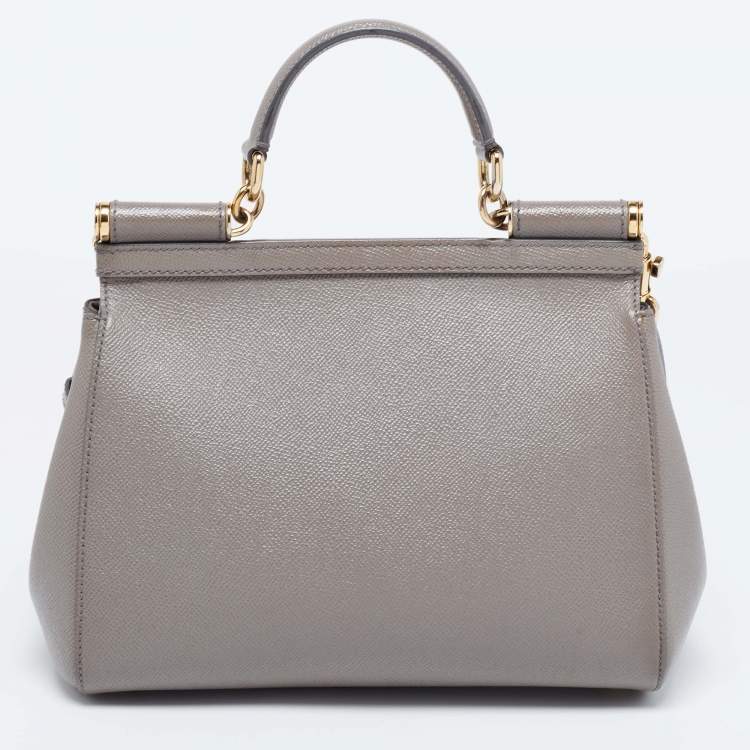 Pre Owned Dolce & Gabbana Grey Leather Medium Miss Sicily Top Handle Bag