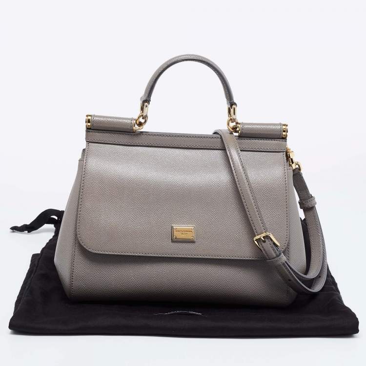 Pre Owned Dolce & Gabbana Grey Leather Medium Miss Sicily Top Handle Bag