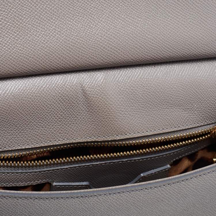 Pre Owned Dolce & Gabbana Grey Leather Medium Miss Sicily Top Handle Bag