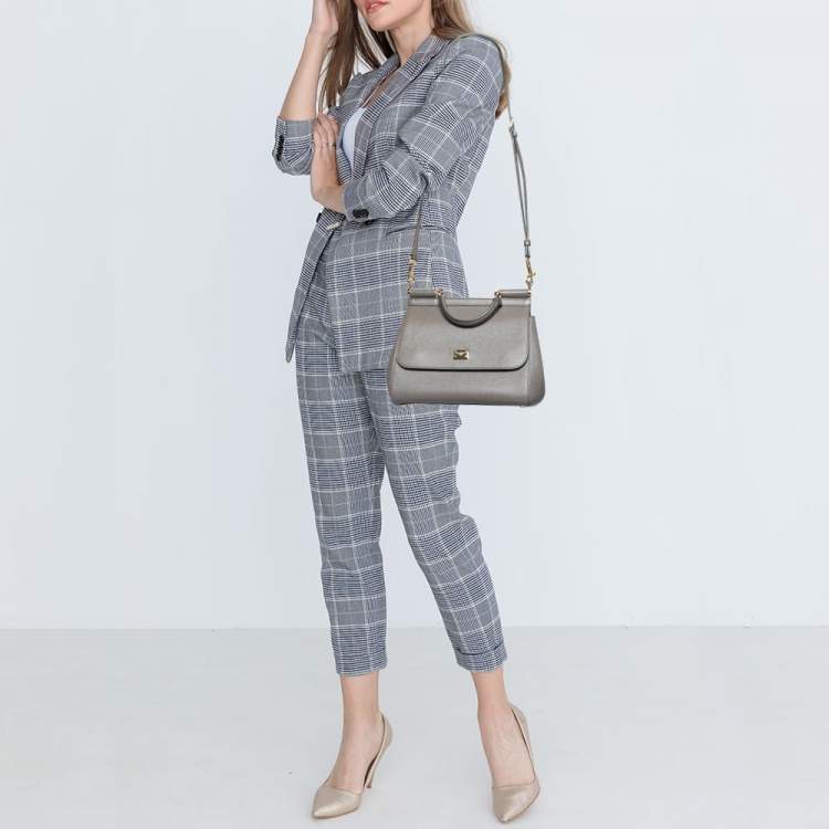 Pre Owned Dolce & Gabbana Grey Leather Medium Miss Sicily Top Handle Bag