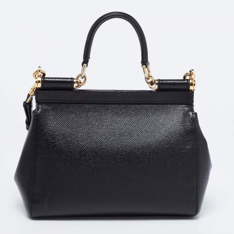 مملوكة مسبقًا Dolce & Gabbana Black Leather Small Miss Sicily Top Handle Bag
