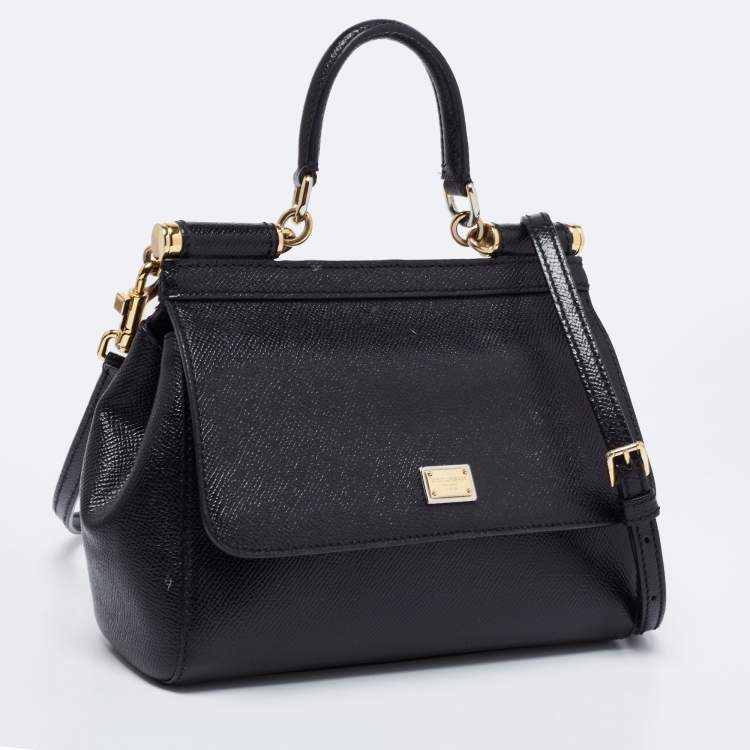 مملوكة مسبقًا Dolce & Gabbana Black Leather Small Miss Sicily Top Handle Bag