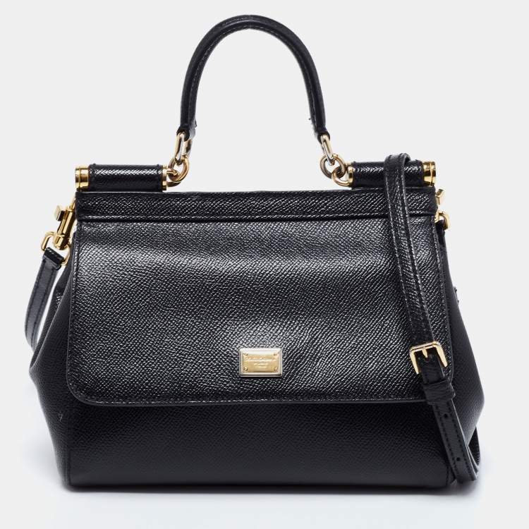مملوكة مسبقًا Dolce & Gabbana Black Leather Small Miss Sicily Top Handle Bag