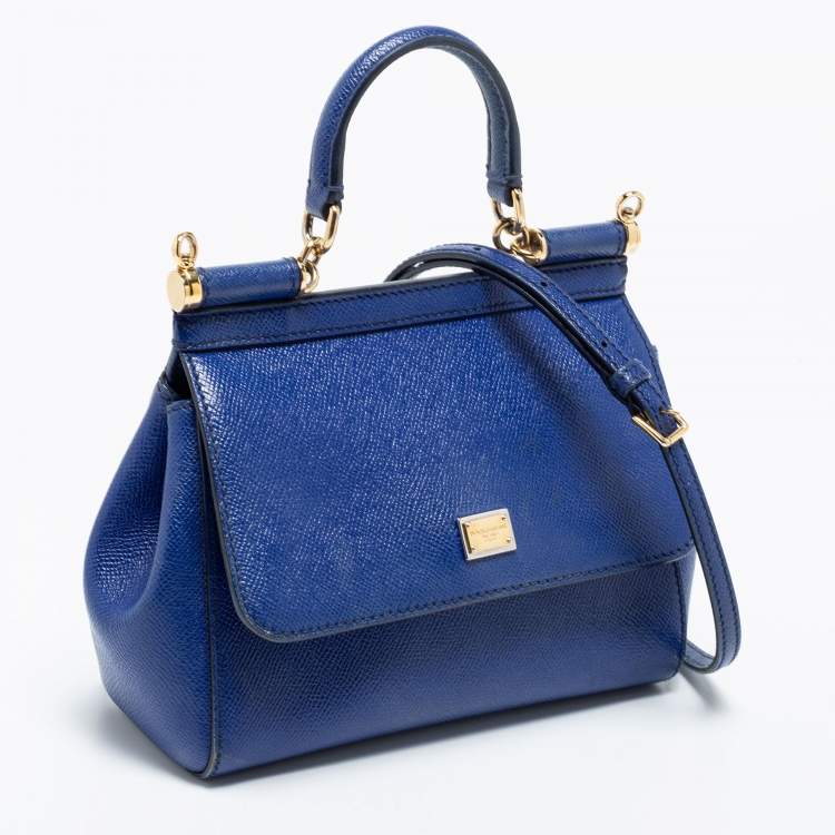 مملوكة مسبقًا Dolce & Gabbana Blue Leather Small Miss Sicily Top Handle Bag