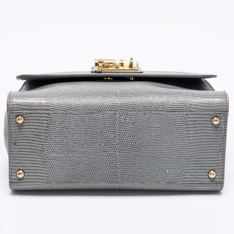 Pre Owned Dolce & Gabbana Grey Lizard Embossed Leather Medium Miss Monica Top Handle Bag