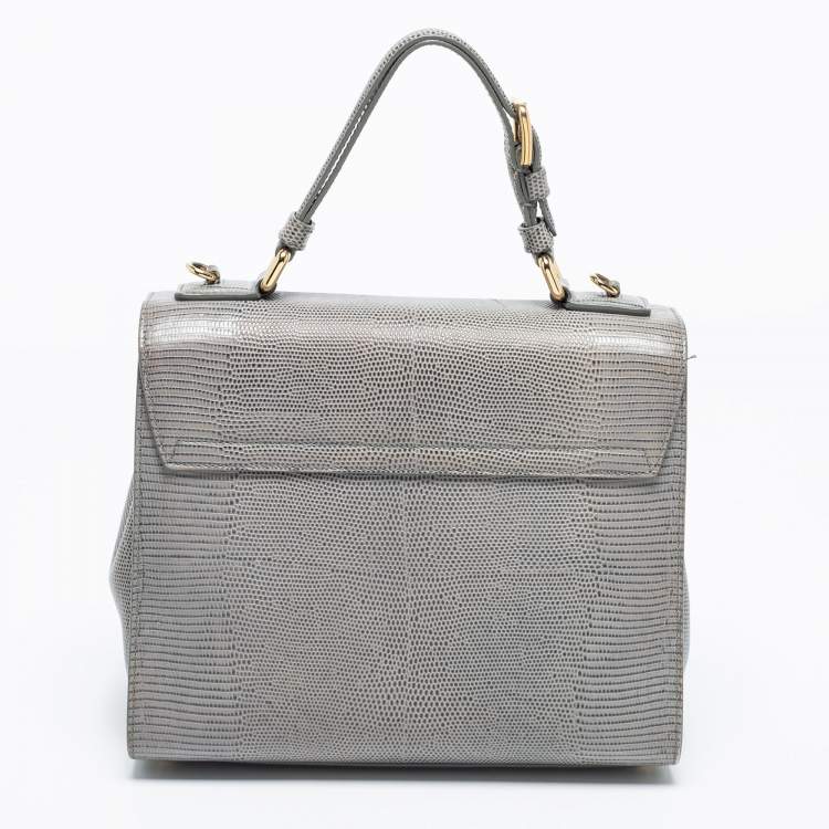 Pre Owned Dolce & Gabbana Grey Lizard Embossed Leather Medium Miss Monica Top Handle Bag