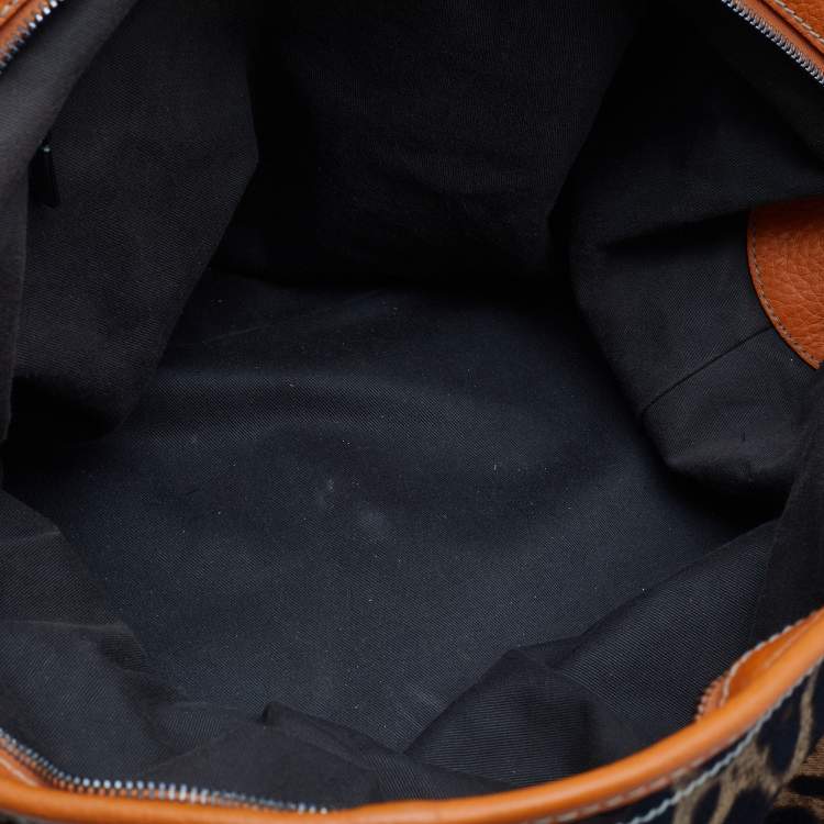 Pre Owned Dolce & Gabbana Orange/Brown Animal Print Canvas and Leather Animalier Satchel
