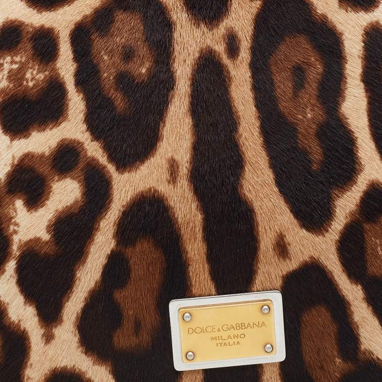 Pre Owned Dolce & Gabbana Beige/Brown Animal Print Calf Hair Miss Sicily Top Handle Bag