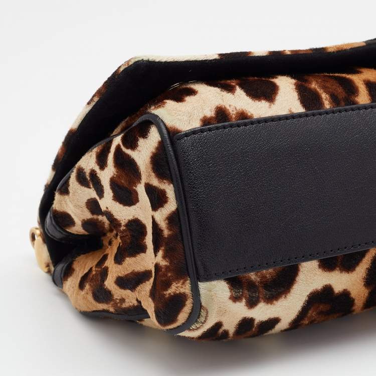 Pre Owned Dolce & Gabbana Beige/Brown Animal Print Calf Hair Miss Sicily Top Handle Bag