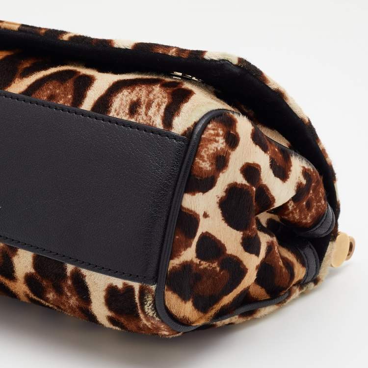 Pre Owned Dolce & Gabbana Beige/Brown Animal Print Calf Hair Miss Sicily Top Handle Bag