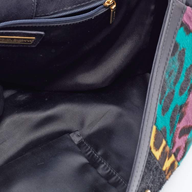 Pre Owned Dolce & Gabbana Multicolor Patchwork Calf Hair and Leather Large Miss Sicily Top Handle Bag