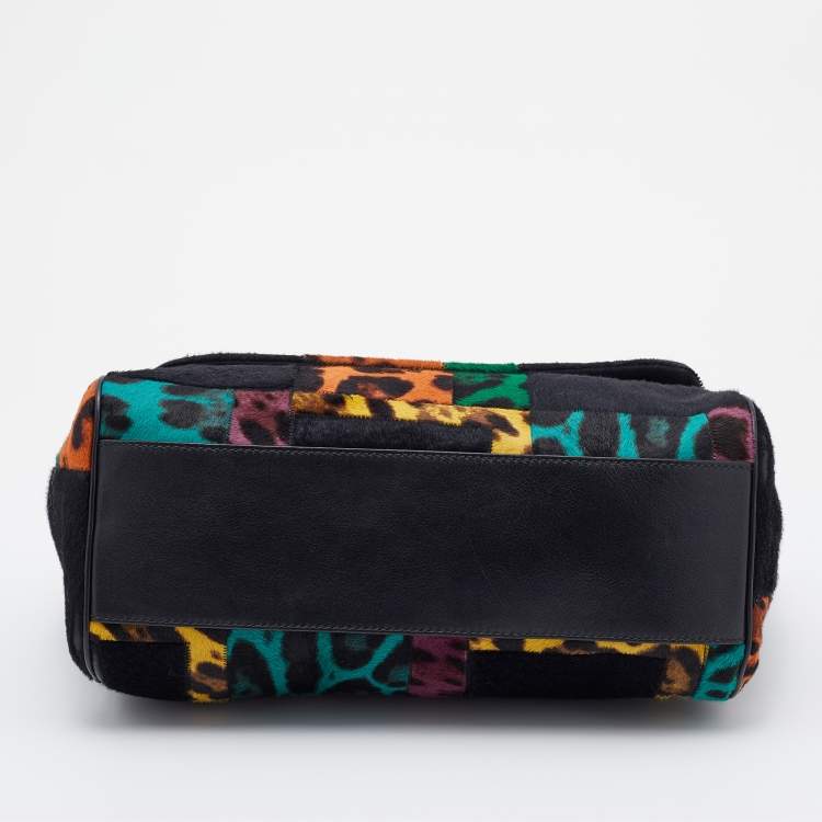 Pre Owned Dolce & Gabbana Multicolor Patchwork Calf Hair and Leather Large Miss Sicily Top Handle Bag