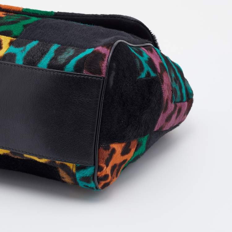 Pre Owned Dolce & Gabbana Multicolor Patchwork Calf Hair and Leather Large Miss Sicily Top Handle Bag