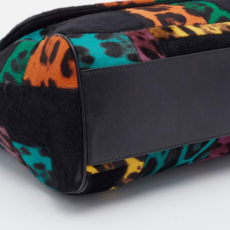 Pre Owned Dolce & Gabbana Multicolor Patchwork Calf Hair and Leather Large Miss Sicily Top Handle Bag