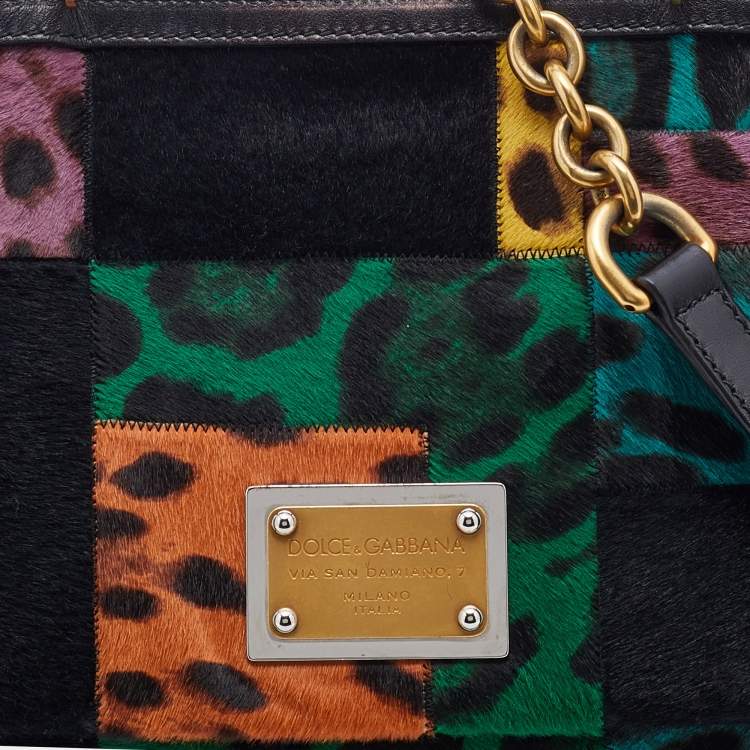 Pre Owned Dolce & Gabbana Multicolor Patchwork Calf Hair and Leather Large Miss Sicily Top Handle Bag