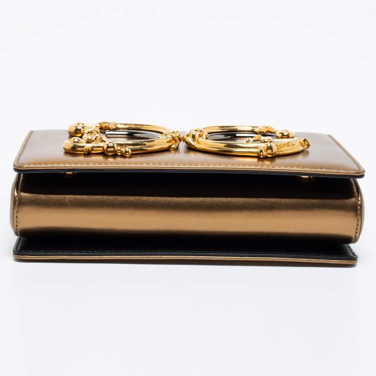 Pre Owned Dolce & Gabbana Metallic Gold Leather DG Girls Shoulder Bag
