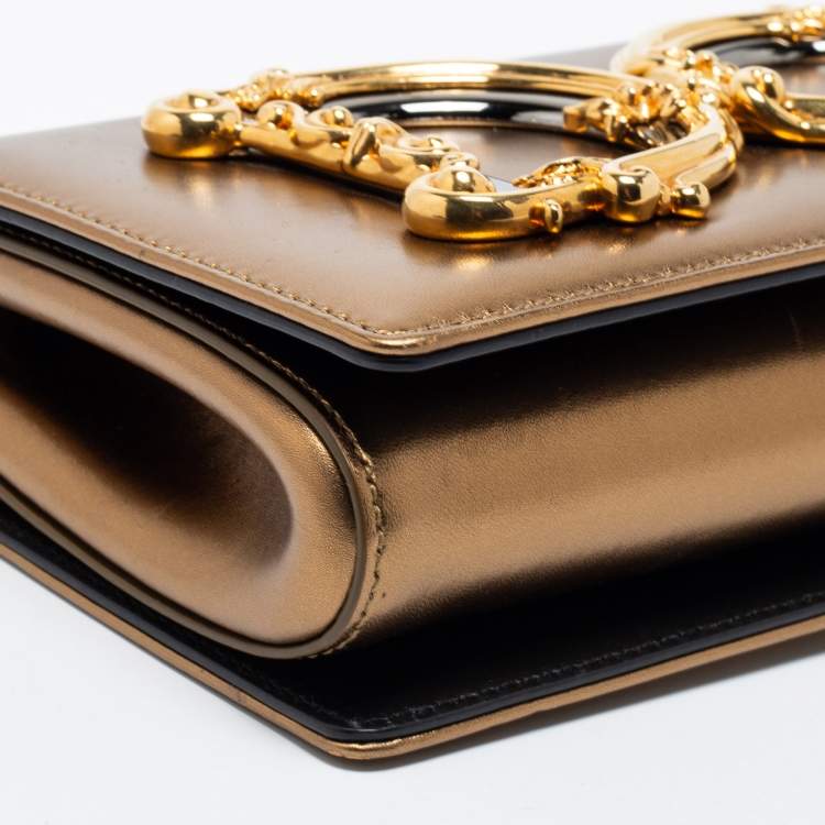 Pre Owned Dolce & Gabbana Metallic Gold Leather DG Girls Shoulder Bag