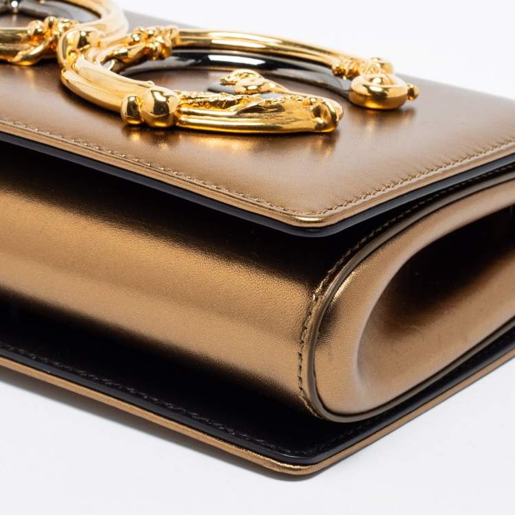 Pre Owned Dolce & Gabbana Metallic Gold Leather DG Girls Shoulder Bag