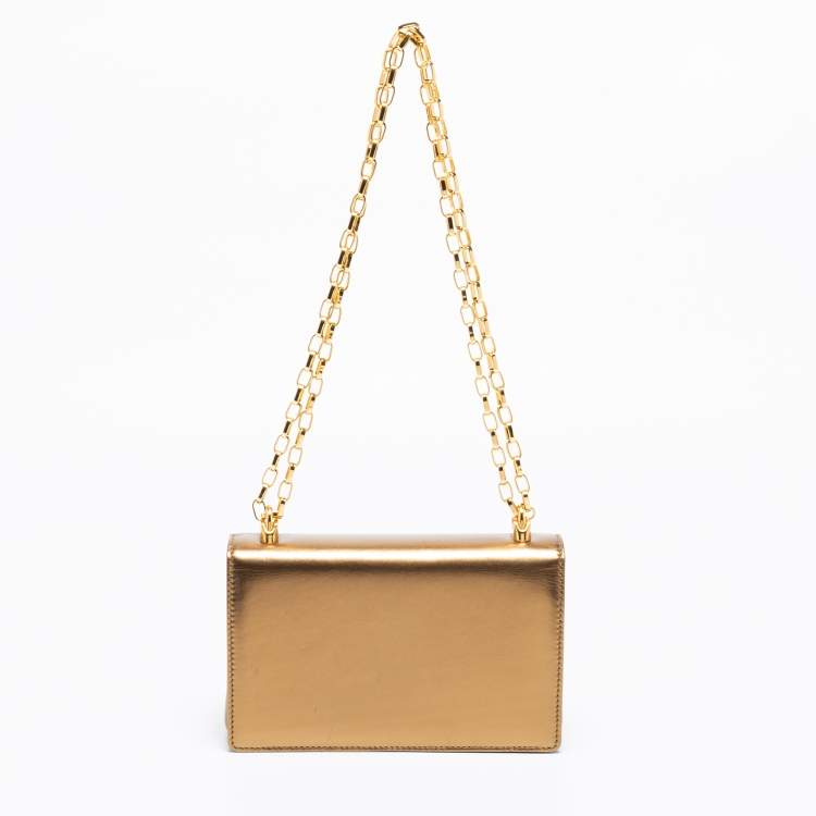 Pre Owned Dolce & Gabbana Metallic Gold Leather DG Girls Shoulder Bag