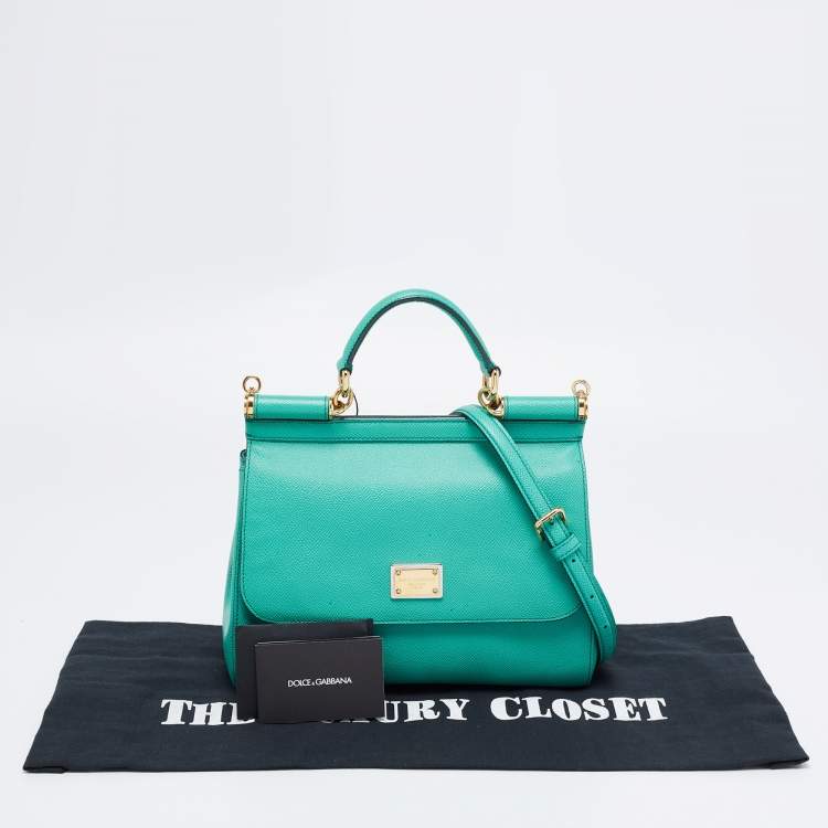 Pre Owned Dolce & Gabbana Green Leather Medium Miss Sicily Top Handle Bags